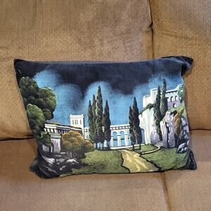 Cottagecore Hand Painted Velvet Accent Pillow, Vintage Livingroom Decor